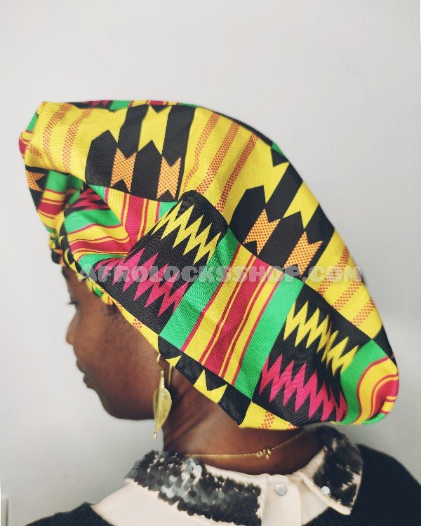 Bonnet pour dormir satin wax bogolan avec élastique-SQ0819789