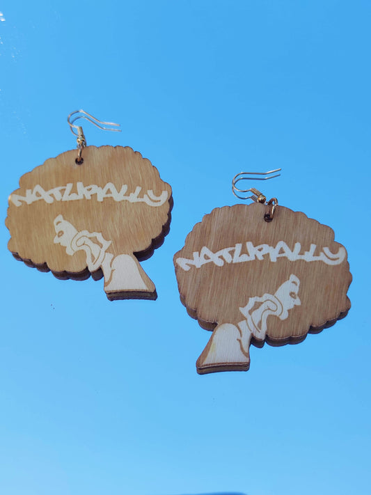 Boucles d'oreilles naturally dope bois brut clair cheveux bouclés afro naturels nappy