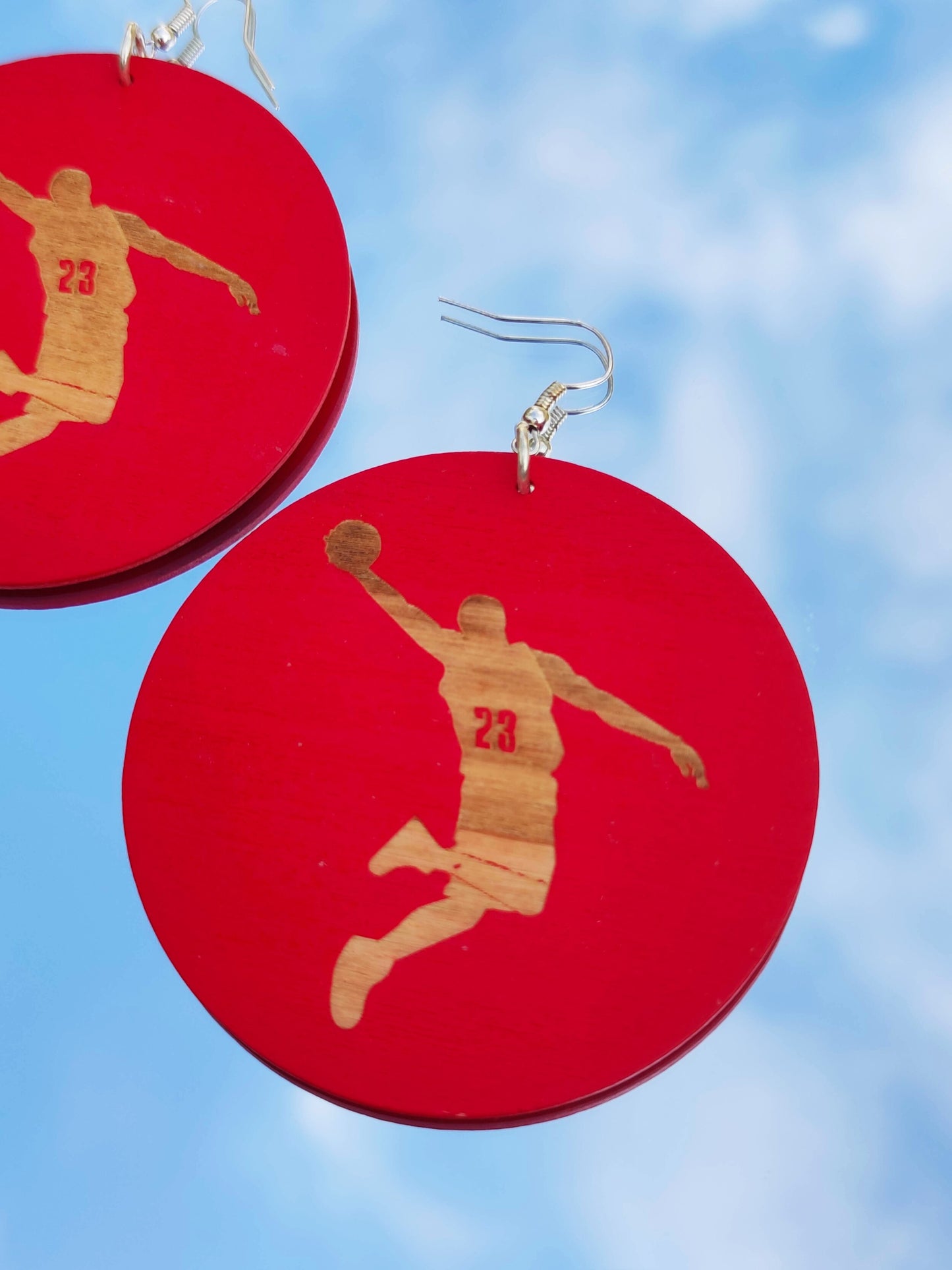 Boucles d'oreilles rondes rouges fan de basket ball Lebron james Shaquille O'Neal Kobe Bryant Jordan