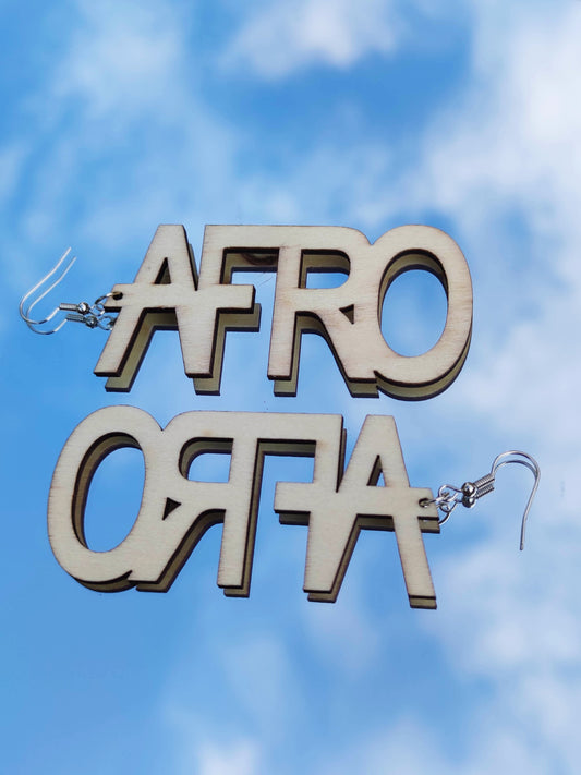 Boucles d'oreilles inscription afro bois brut coupe au laser artisanat africain