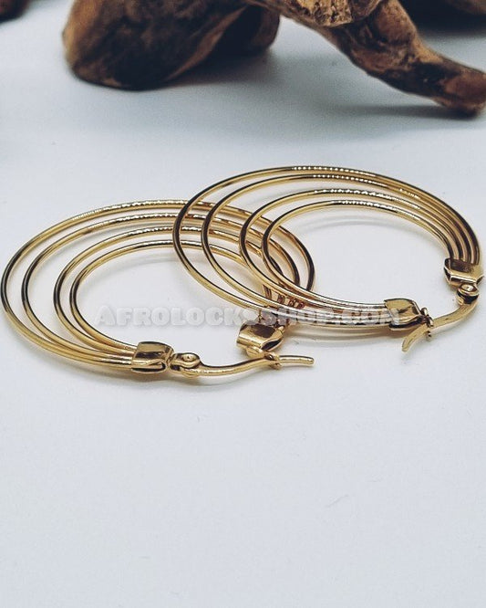 Boucles d'oreilles créoles multiples acier inoxydable doré