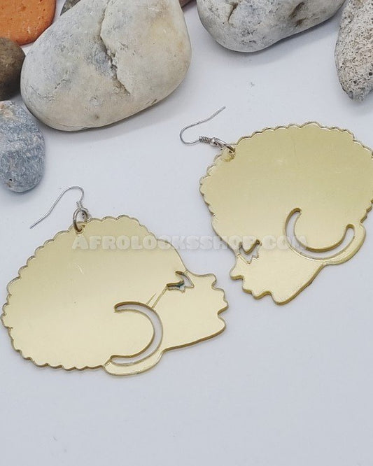 Boucles d'oreilles acrylique effigie visage femme noire et son afro-SQ7531046