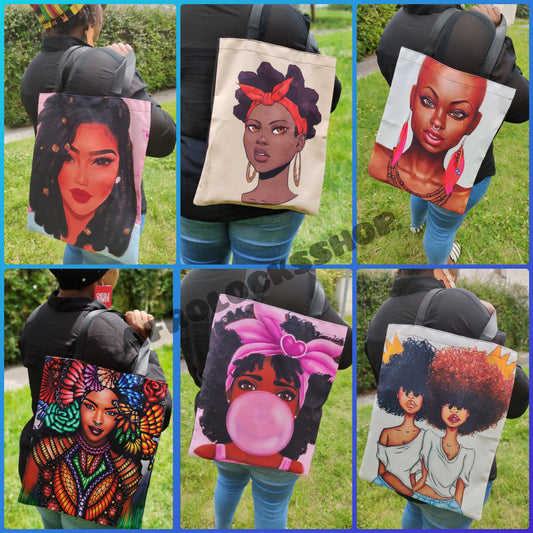 Shopper bag afro - fourre-tout visage de femme noire Lauryn Hill vitiligo tribal-SQ2904937