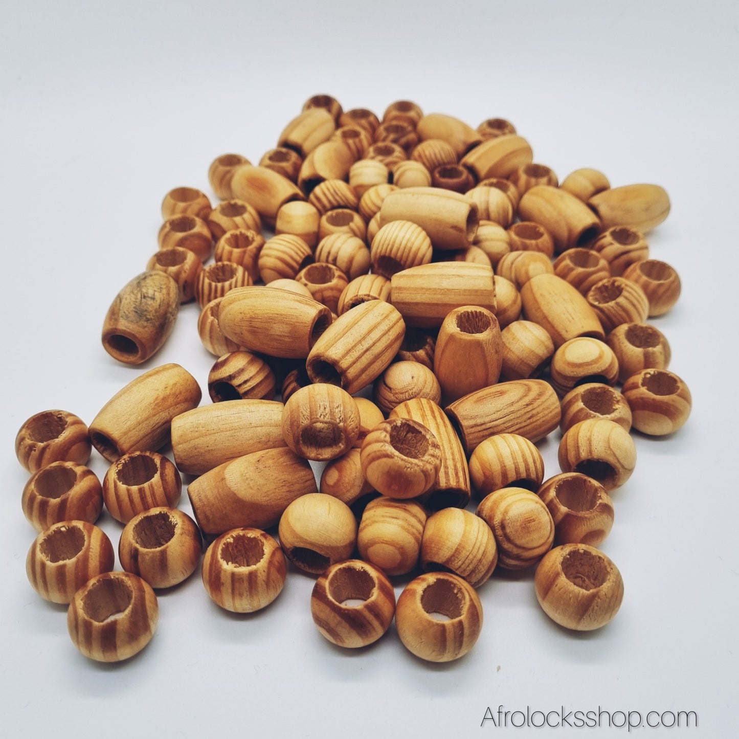 Lot de 100 perles en bois – trou 10 mm – rondes Ø1,5 cm & ovales 3 cm – spécial locks, tresses et DIY