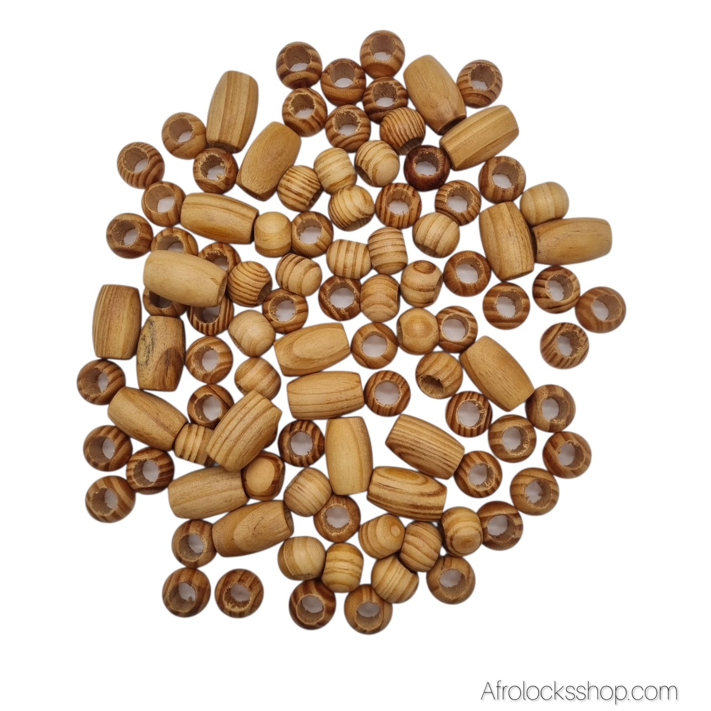 Lot de 100 perles en bois – trou 10 mm – rondes Ø1,5 cm & ovales 3 cm – spécial locks, tresses et DIY