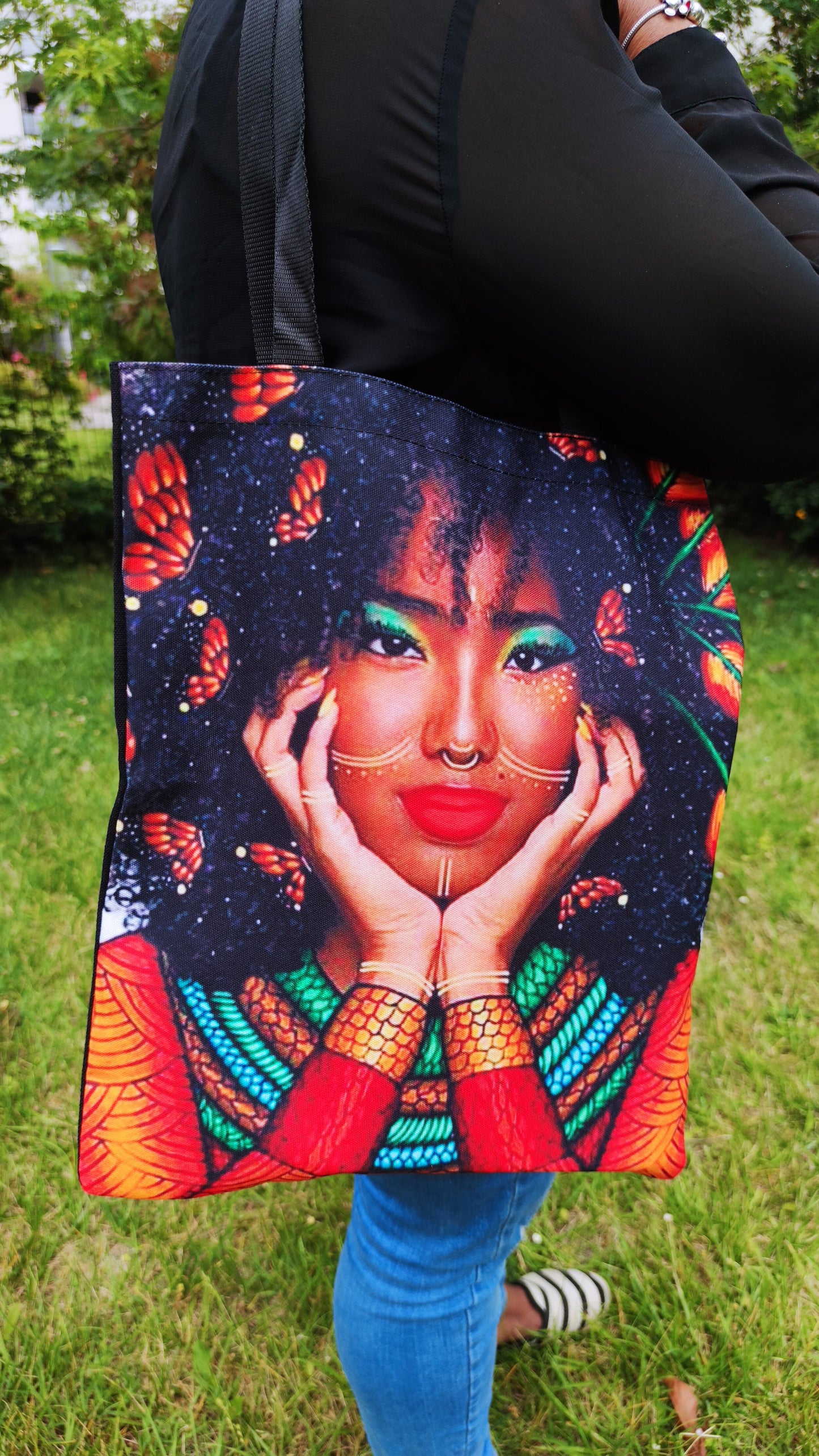 Shopper bag afro - fourre-tout visage de femme noire Lauryn Hill vitiligo tribal-SQ2904937