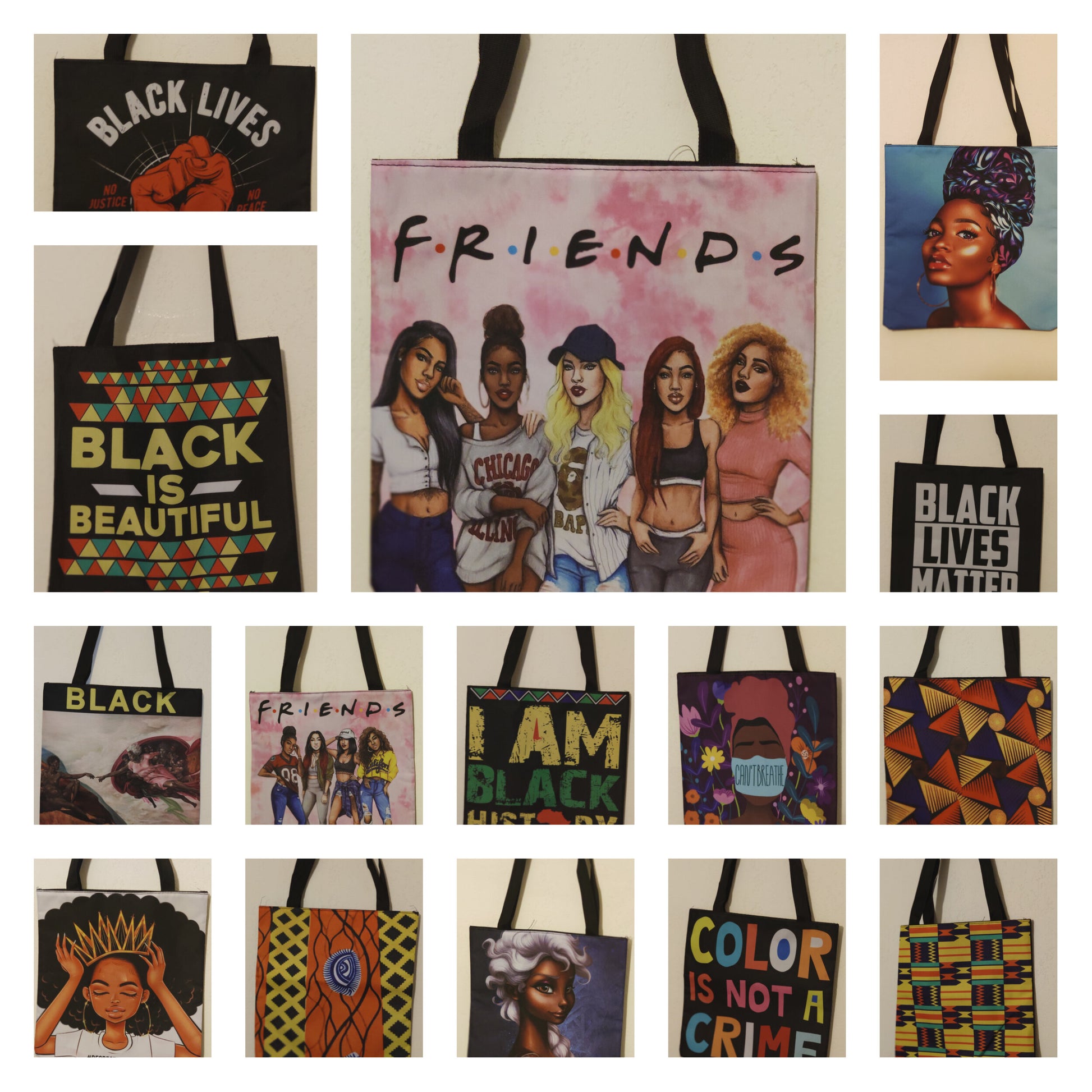 Afro college tote bag - sac black lives matter I can't breath natural hair queen-SQ6518831