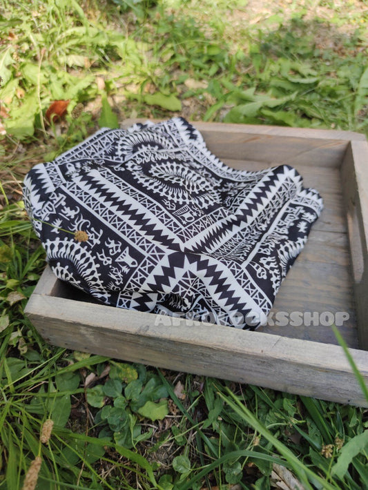 Bandeau tube pour dreadlocks turban imprimé noir et blanc keffieh rasta