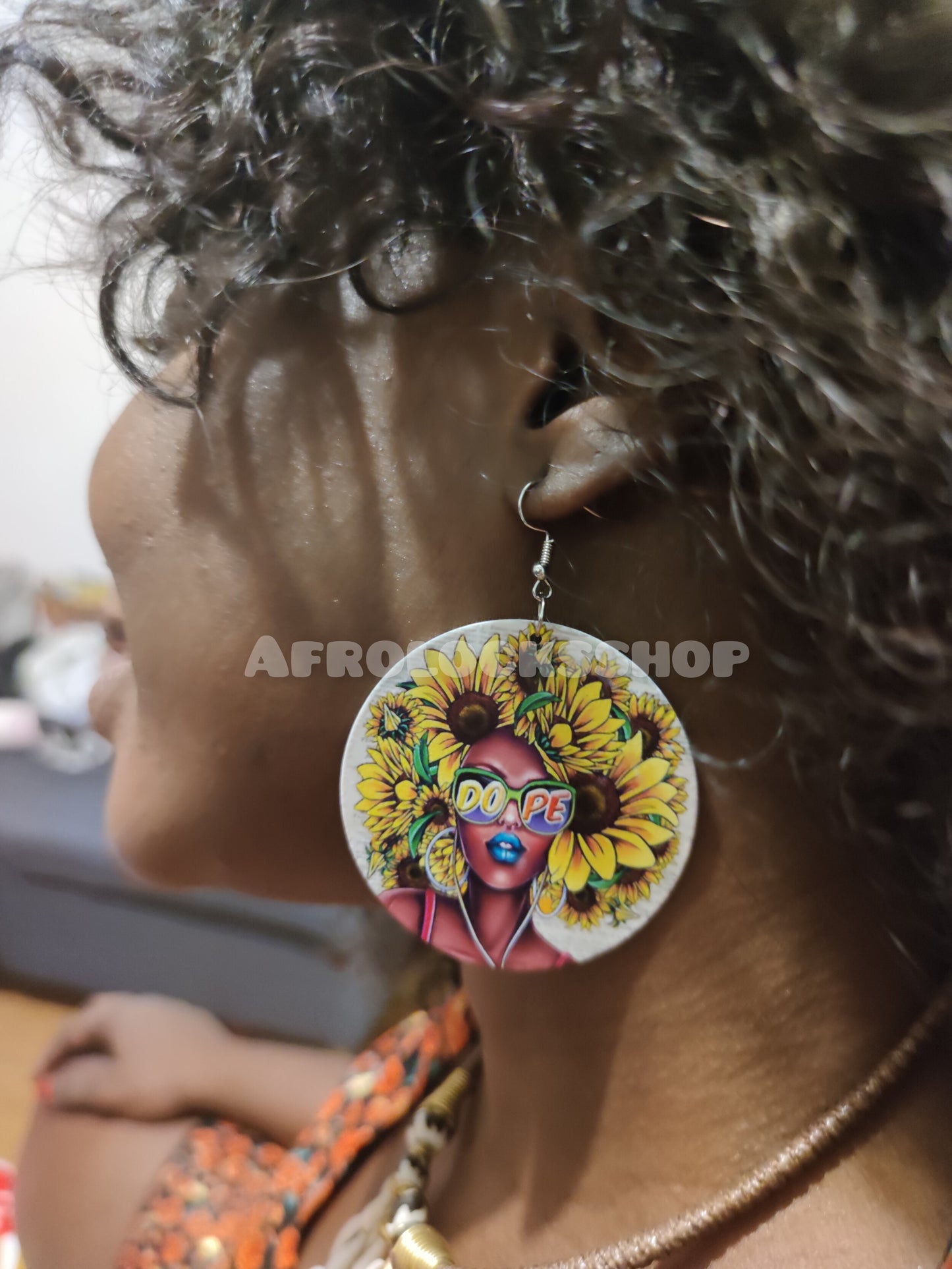 Boucles d'oreilles afro soleil - tournesol femme noire cheveux naturels nappy hair dope