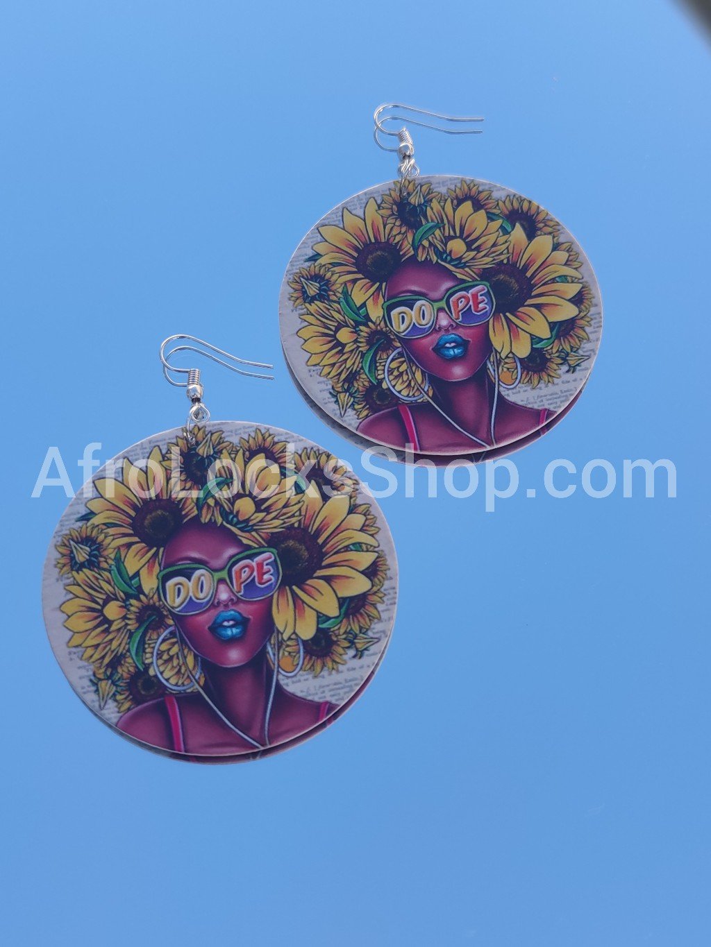 Boucles d'oreilles afro soleil - tournesol femme noire cheveux naturels nappy hair dope