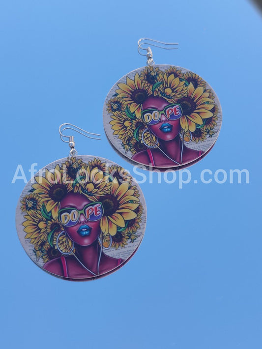 Boucles d'oreilles afro soleil - tournesol femme noire cheveux naturels nappy hair dope