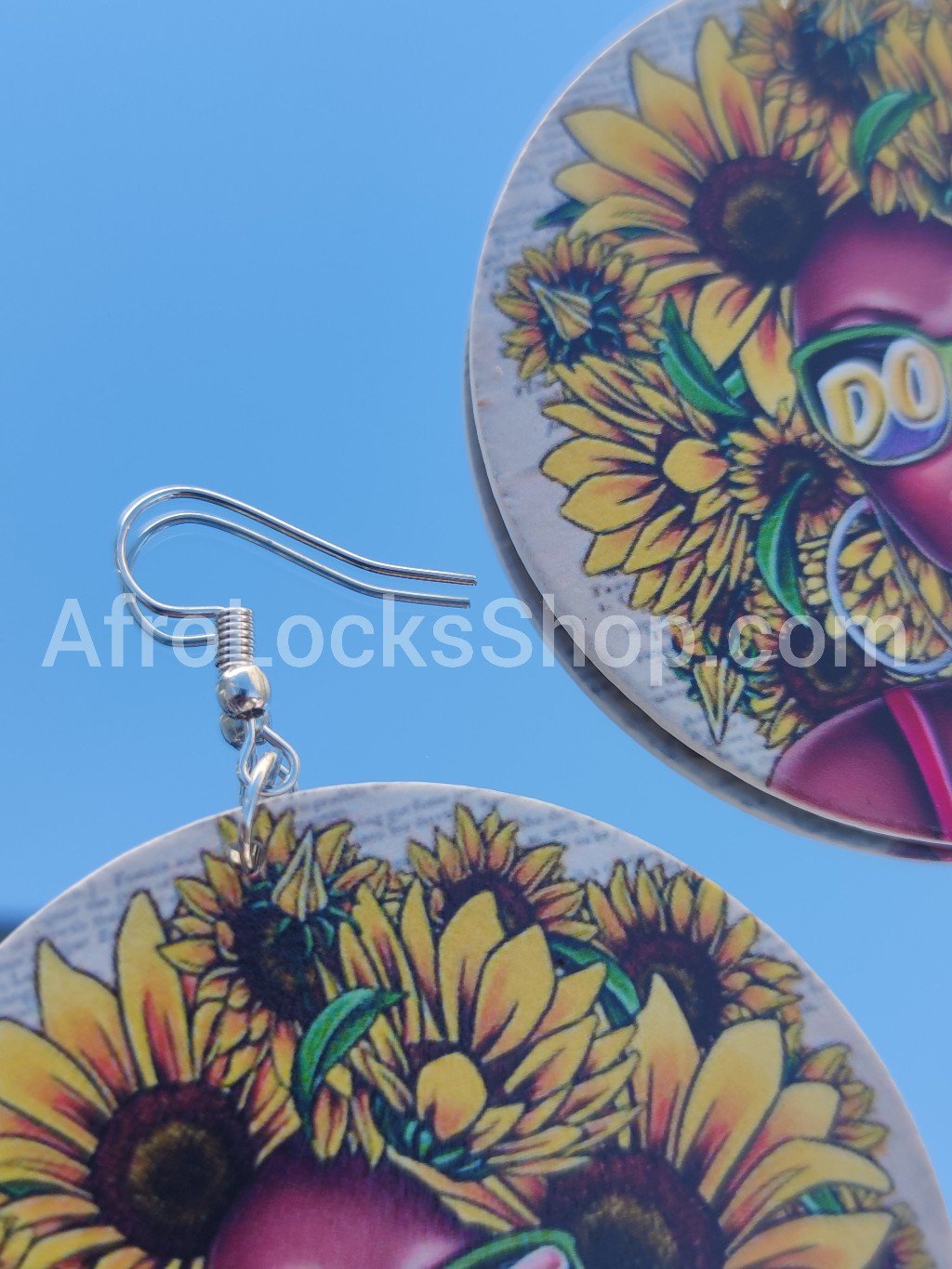 Boucles d'oreilles afro soleil - tournesol femme noire cheveux naturels nappy hair dope