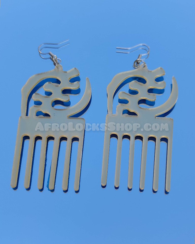Boucles d'oreilles symbole adinkra peigne afro doré