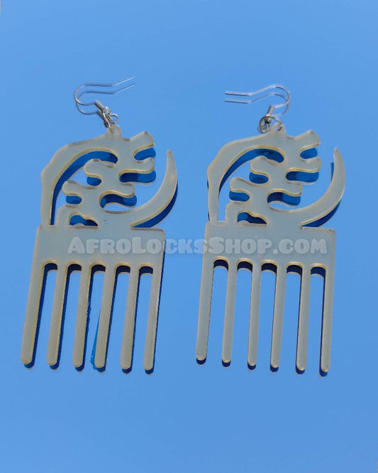 Boucles d'oreilles symbole adinkra peigne afro doré