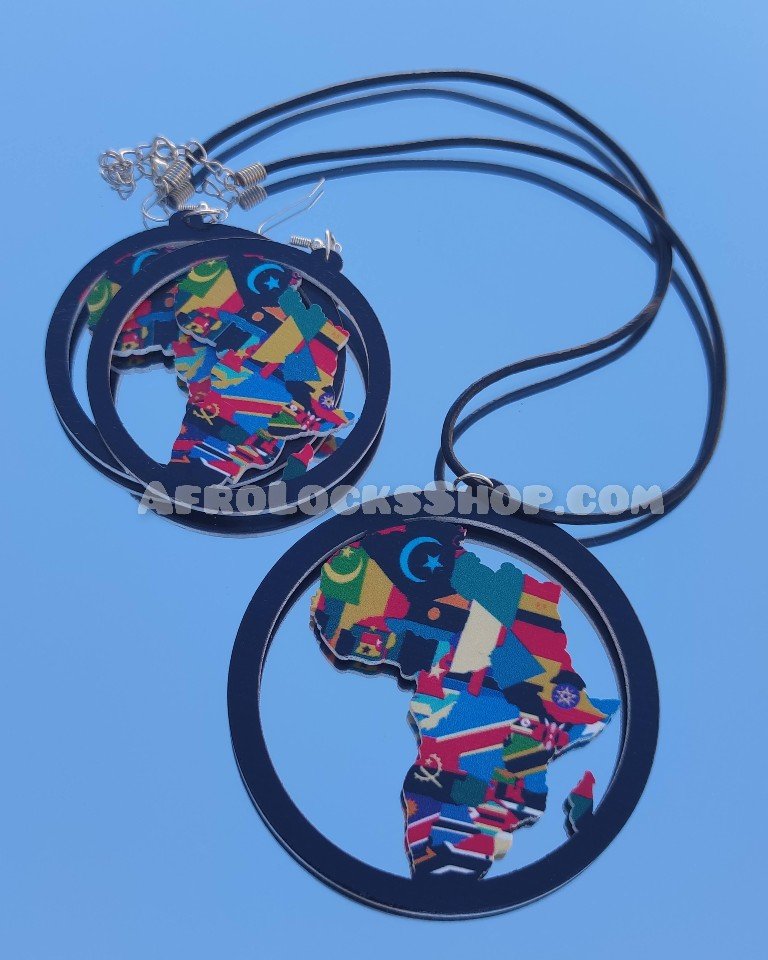 Ensemble boucles d'oreilles et collier carte africaine
