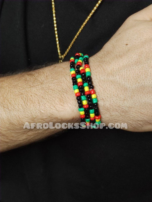 Lot de 4 bracelets rasta élastiqués en perles