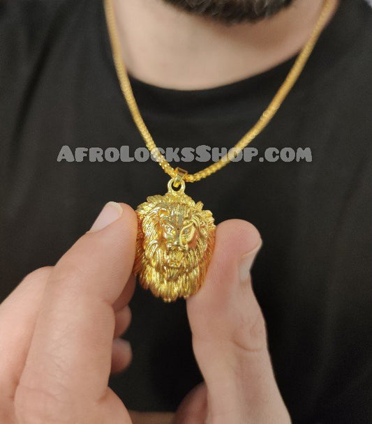 Chaîne fine pendentif tête de lion dorée