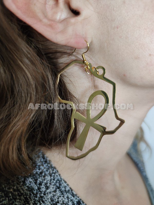 Boucles d'oreilles croix de ankh Afrique couleur or