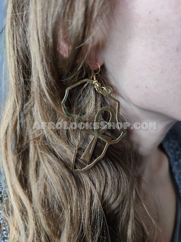 Boucles d'oreilles croix de ankh Afrique couleur or