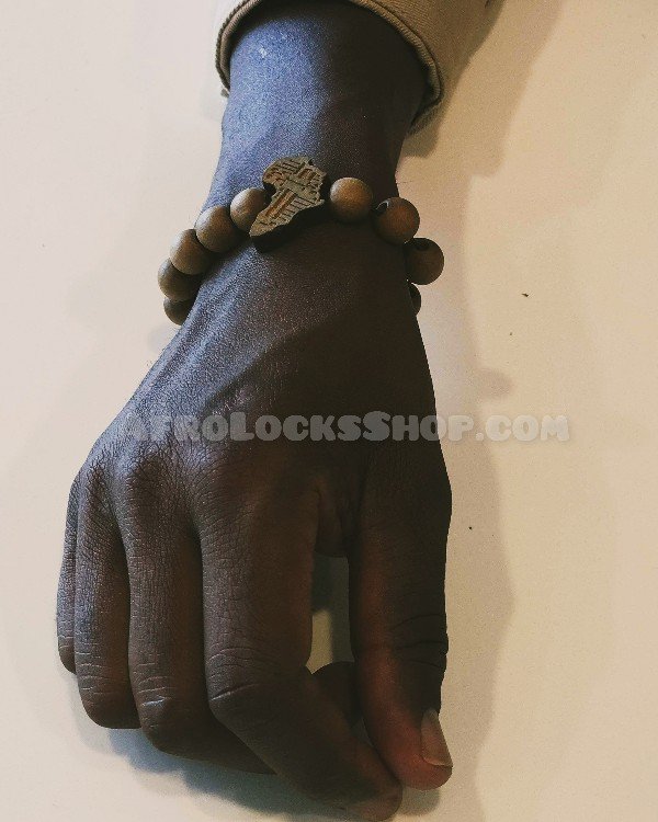 Bracelet bois en perles décoration carte Afrique-SQ5114815