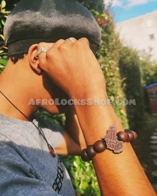 Bracelet bois en perles décoration carte Afrique-SQ5114815