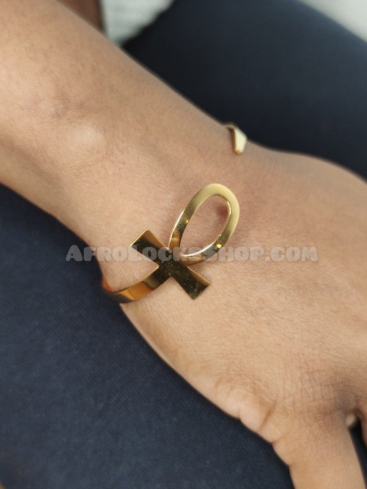 Bracelet acier inoxydable doré croix de Ankh