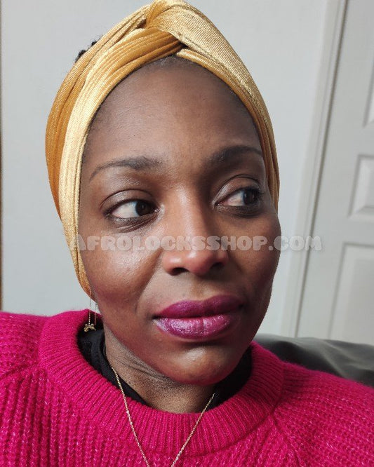 Très long turban tube en velours de couleur jaune