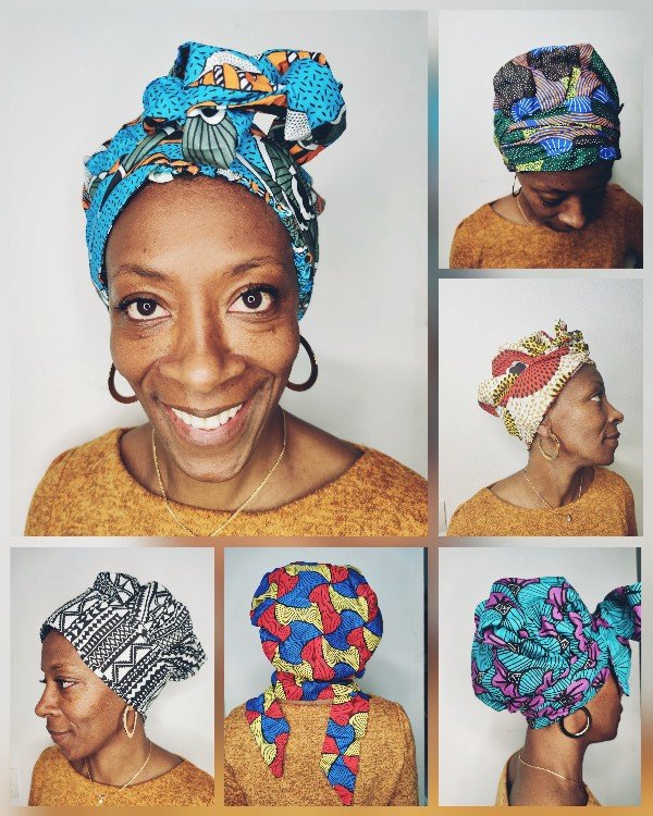 Bonnet turban à liens et doublure satin imprimé wax-SQ3568874