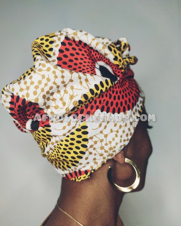 Bonnet turban à liens et doublure satin imprimé wax-SQ3568874