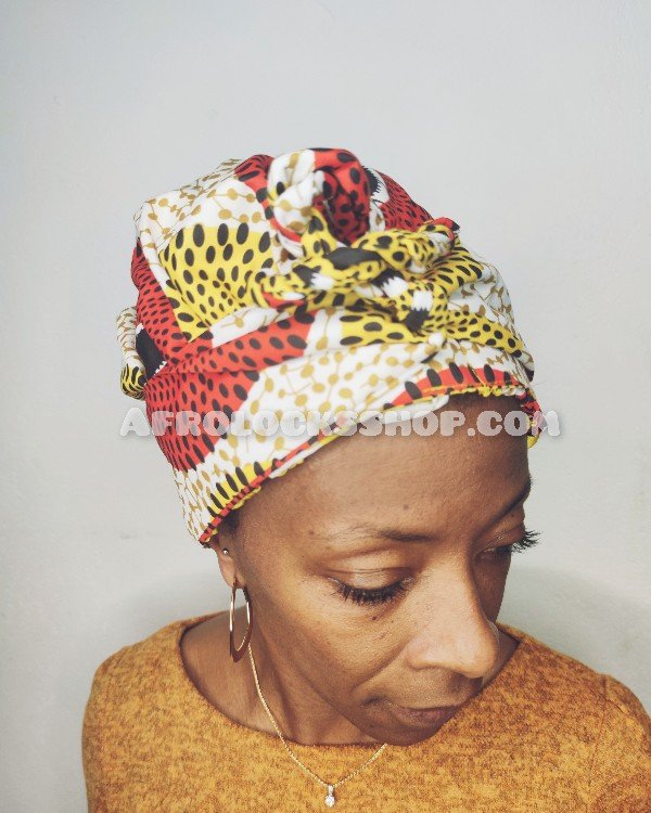 Bonnet turban à liens et doublure satin imprimé wax-SQ3568874