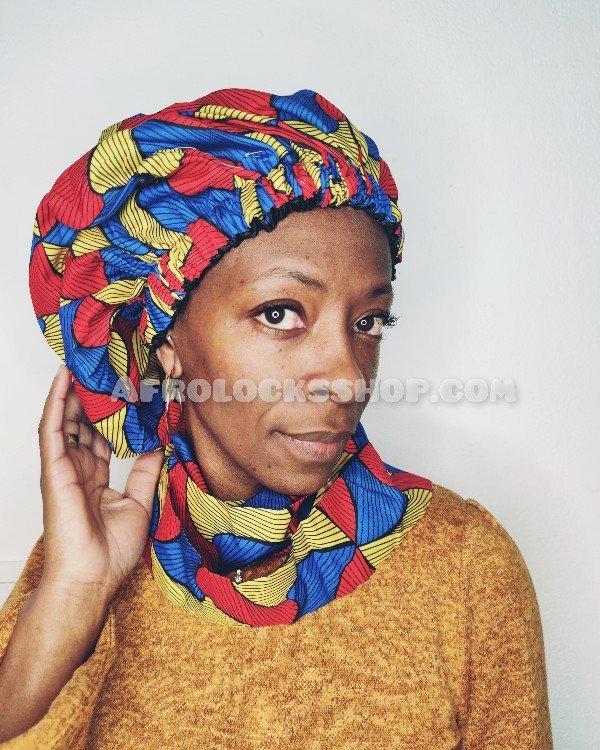 Bonnet turban à liens et doublure satin imprimé wax-SQ3568874