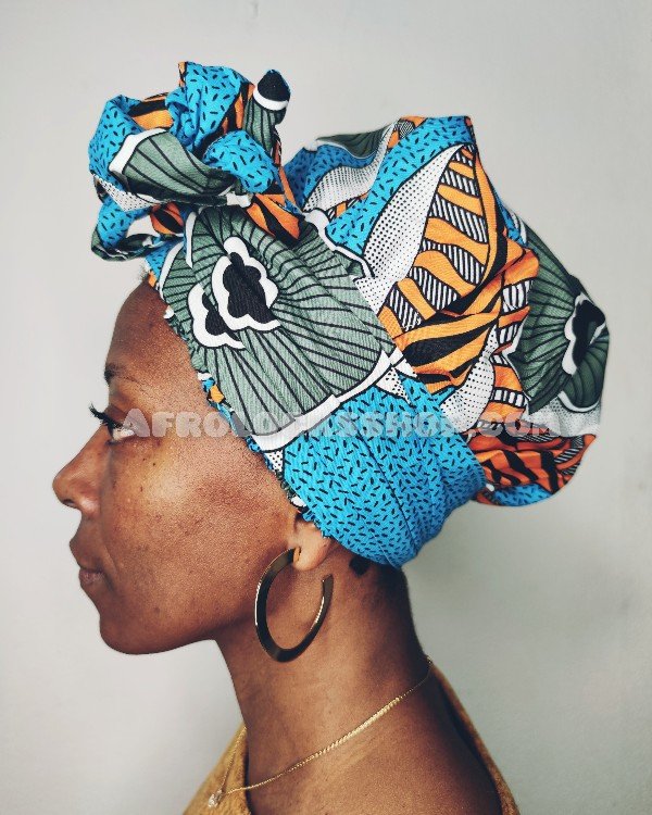 Bonnet turban à liens et doublure satin imprimé wax-SQ3568874