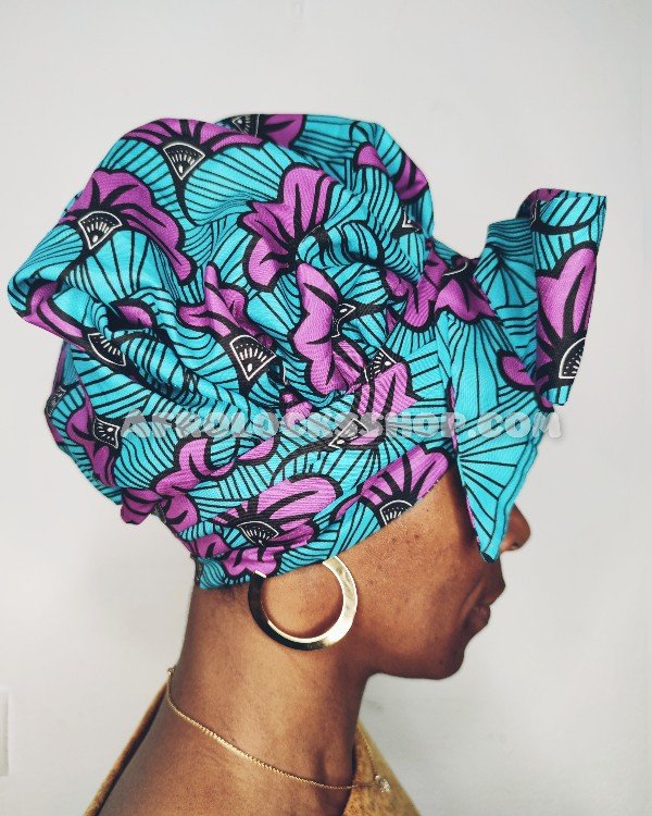 Bonnet turban à liens et doublure satin imprimé wax-SQ3568874