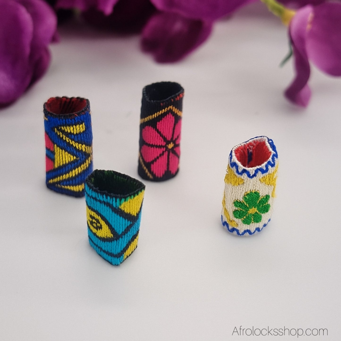Manchettes à cheveux wax – lot de 4 colorées en tissu africain (diamètre 1 cm)