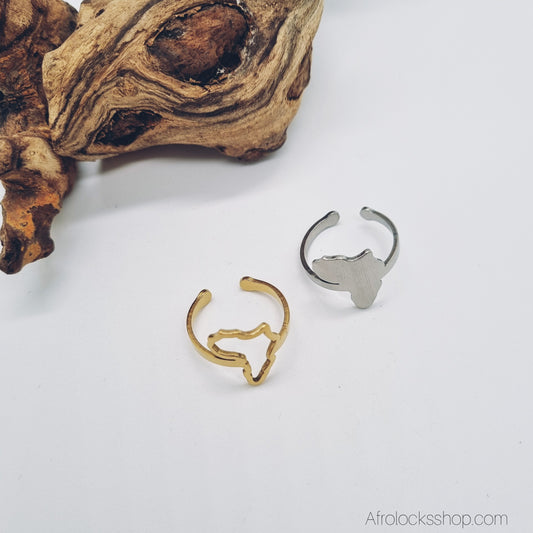 Bague Afrique ajustable 🌍 — acier inoxydable 316L (doré contour ou argent carte)