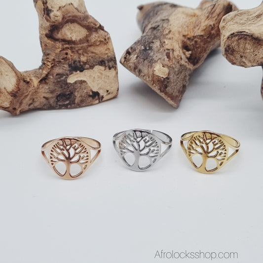 Bague Arbre de Vie 🌳 – Acier inoxydable 316L, taille ajustable, doré ou argenté