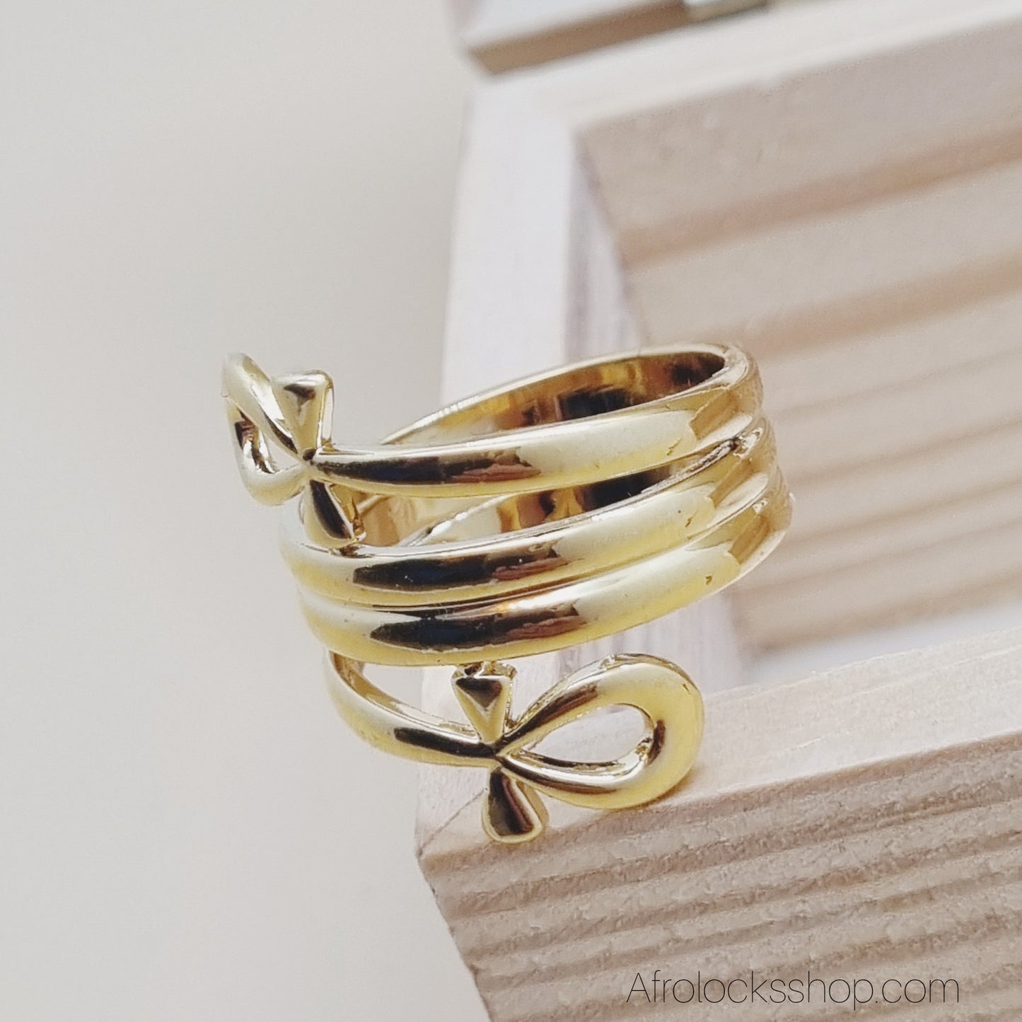 Bague Ankh en inox doré – triple anneau ✨ inspiration bijou kemit (unisexe)