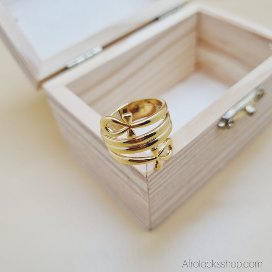 Bague Ankh en inox doré – triple anneau ✨ inspiration bijou kemit (unisexe)
