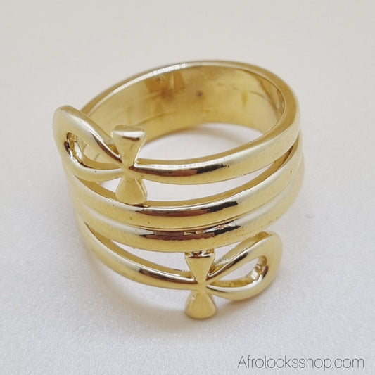 Bague Ankh en inox doré – triple anneau ✨ inspiration bijou kemit (unisexe)