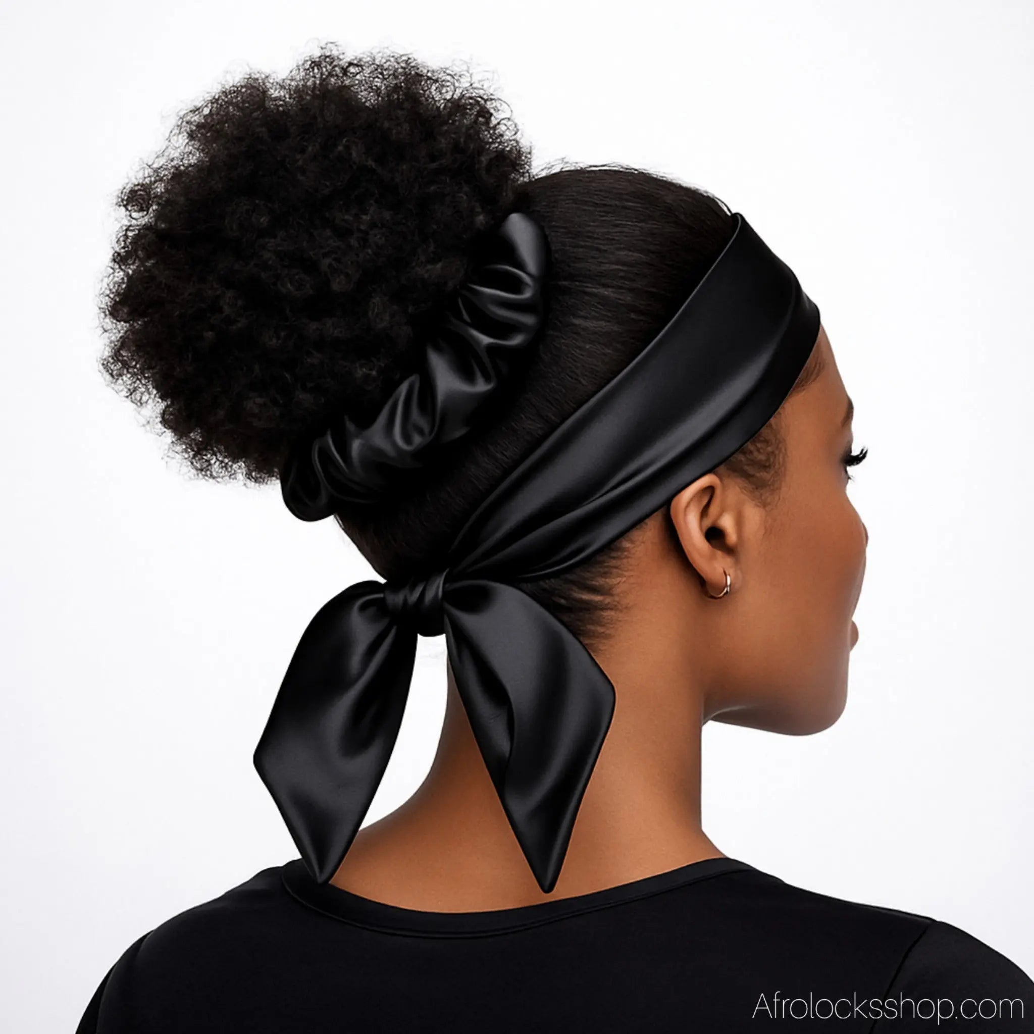 Bandeau-chouchou-satin-noir-noue - Afro Locks Shop