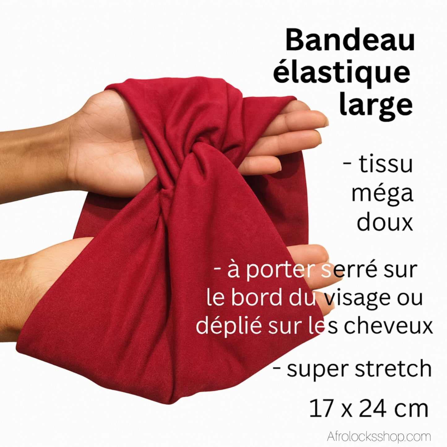 Gros plan sur le tissu ultra doux et stretch du serre-tête large.