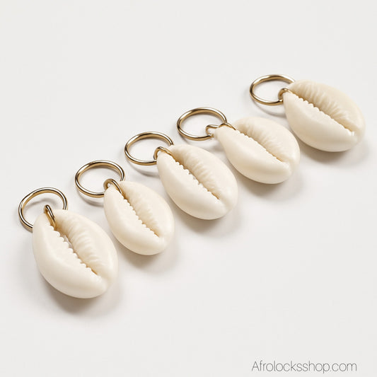 Bijoux cauris XL sur anneaux dorés – lot de 5 pour locks & tresses