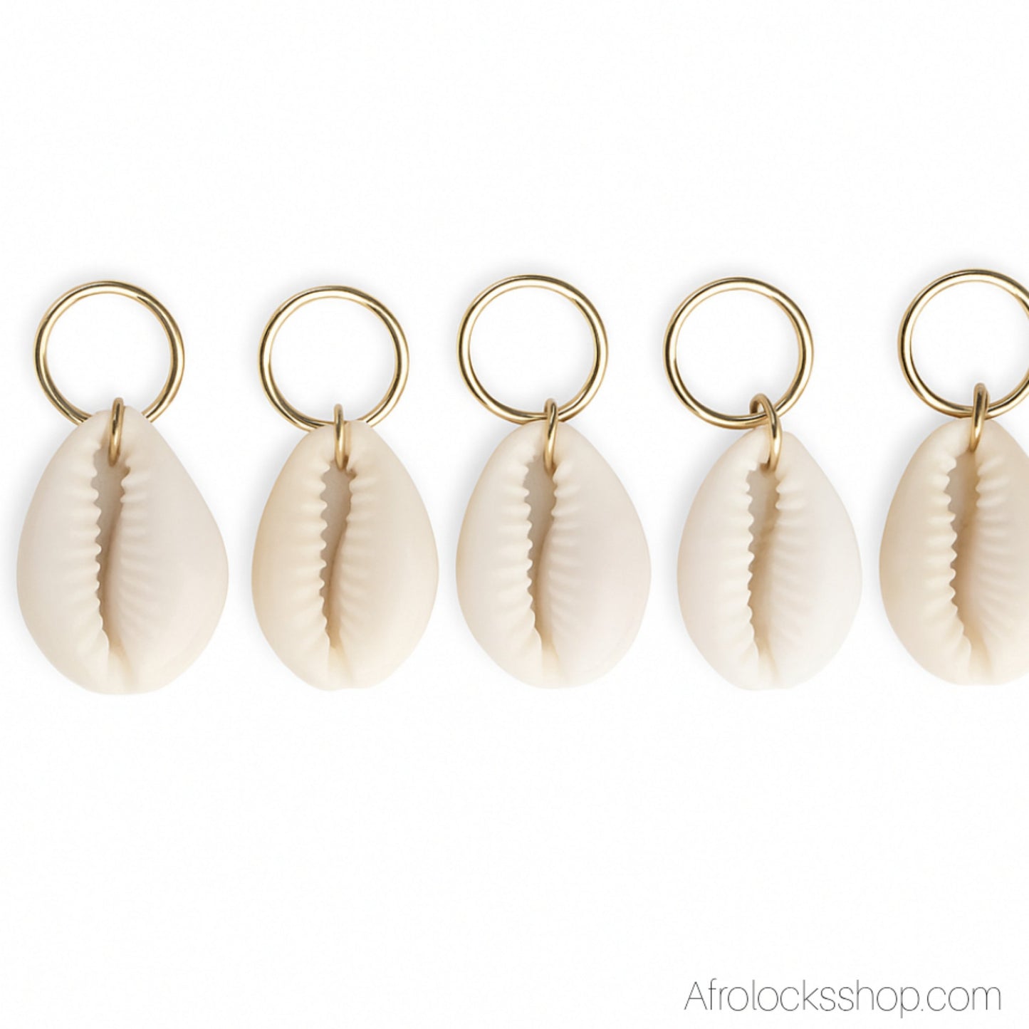 Bijoux cauris XL sur anneaux dorés – lot de 5 pour locks & tresses