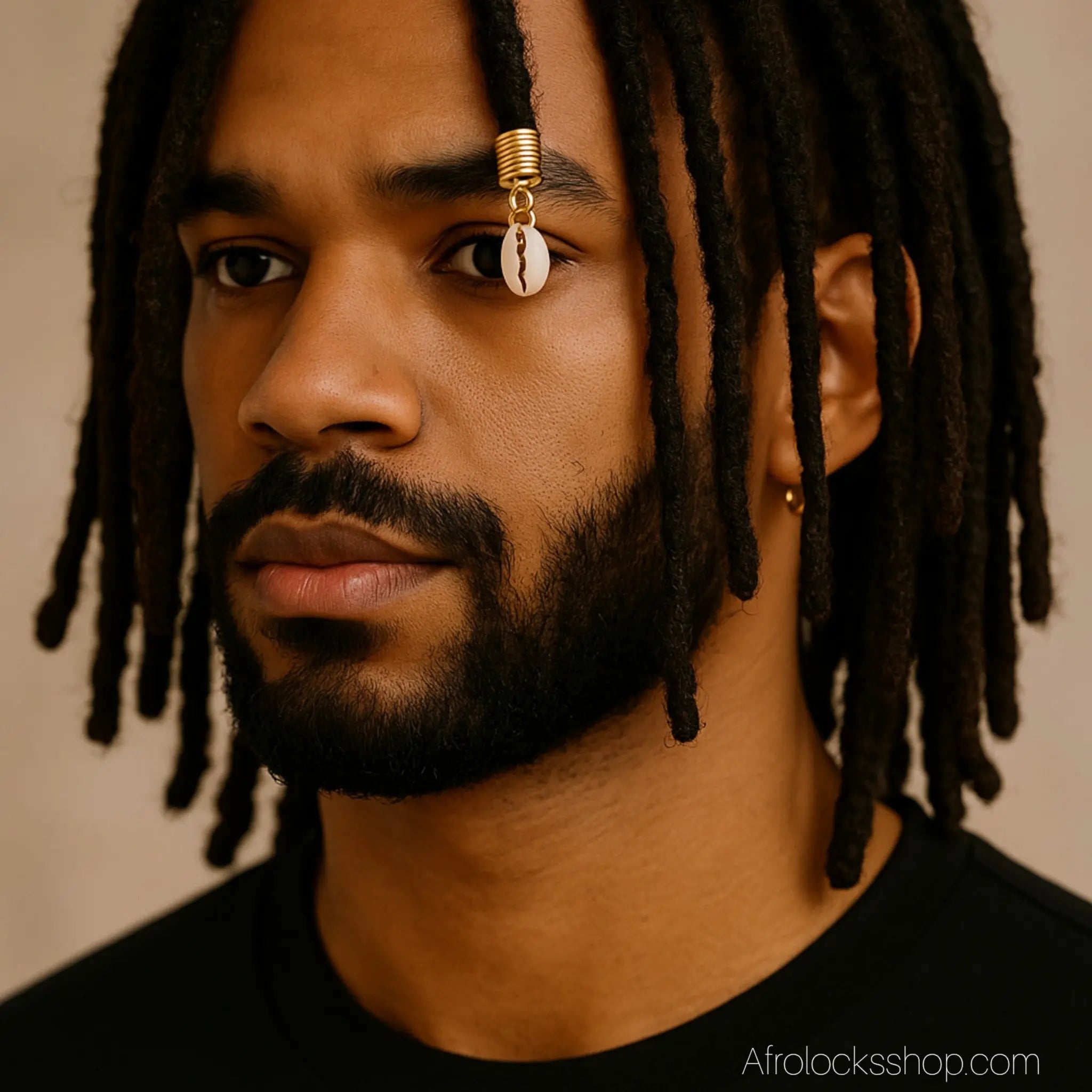 Bijou_cheveux_dore_spirale_avec_coquillage_cauri_2 - Afro Locks Shop
