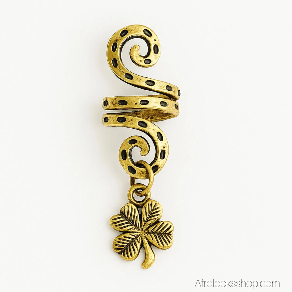 Bijou_cheveux_locks_dore_trefle_porte_bonheur_1 - Afro Locks Shop