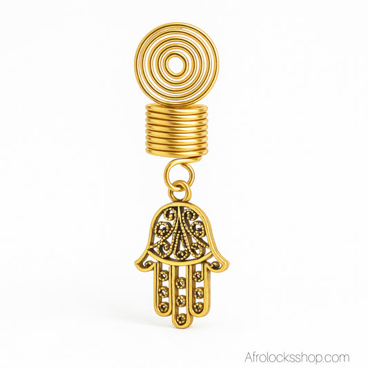 Bijou de locks main de Fatma dorée – trou 8 mm – 6 cm 🧿✨