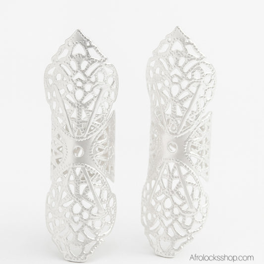 Bijoux cheveux filigrane argenté – lot de 2 manchettes 6 cm pour dreadlocks & grosses tresses