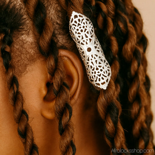 Bijoux cheveux filigrane argenté – lot de 2 manchettes 6 cm pour dreadlocks & grosses tresses