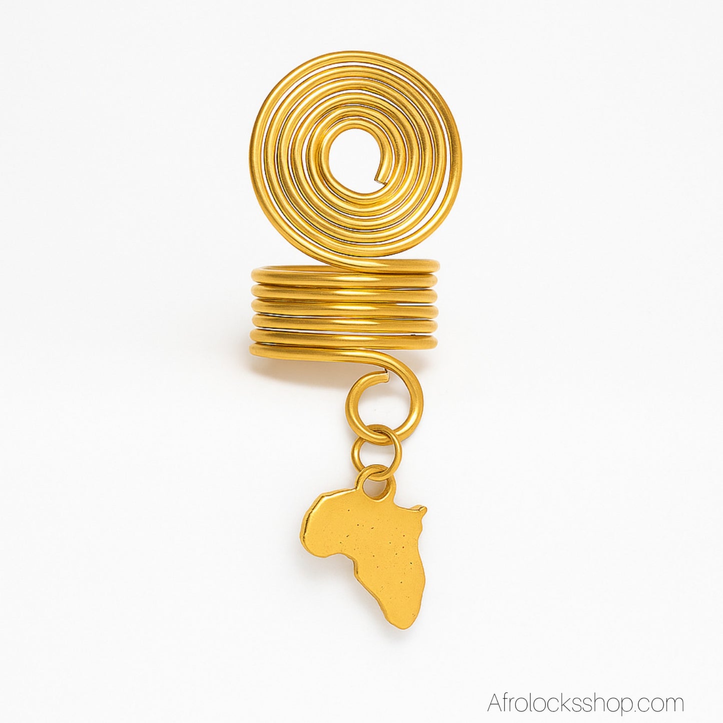 Bijou de locks spirale dorée avec pendentif Afrique – trou 1 cm – longueur 4,5 cm 🌿✨