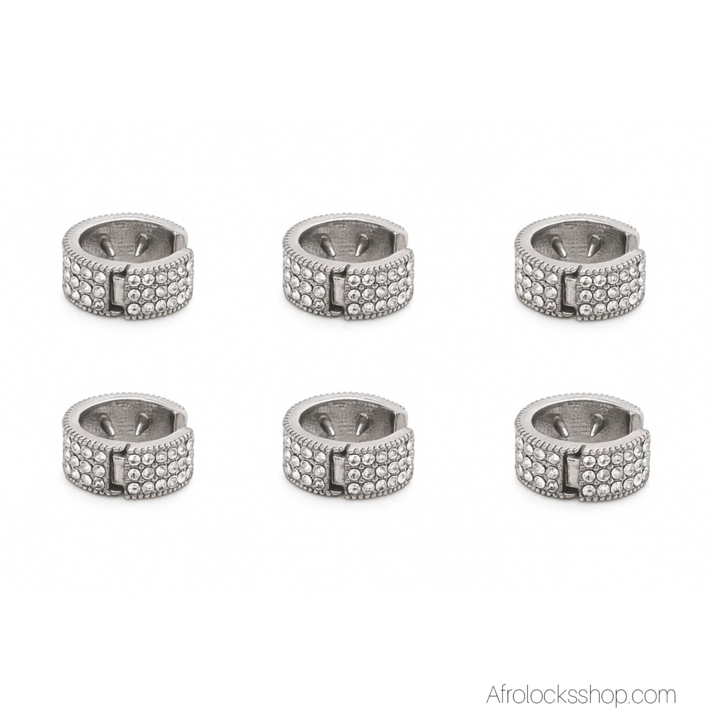 Bijou bague de locks argentée à strass – trou 10 mm, clip sécurisé 💎